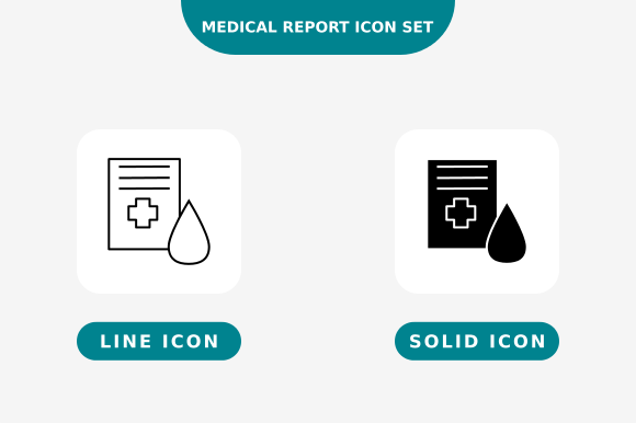 Medical Report Set, Line and Solid Style Graphics
